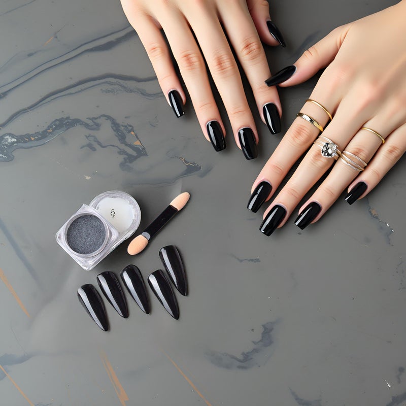 MEILINDS Chrome Nail Powder Metallic Mirror Effect Nail Powder Nail Art Chrome Black Mirror Powder Shiny Ultra Thin Dazzling Pigment Dust Nail Glitter Metal Decor for DIY Nail Art Gel Polish 1g/Bottle - Image 2